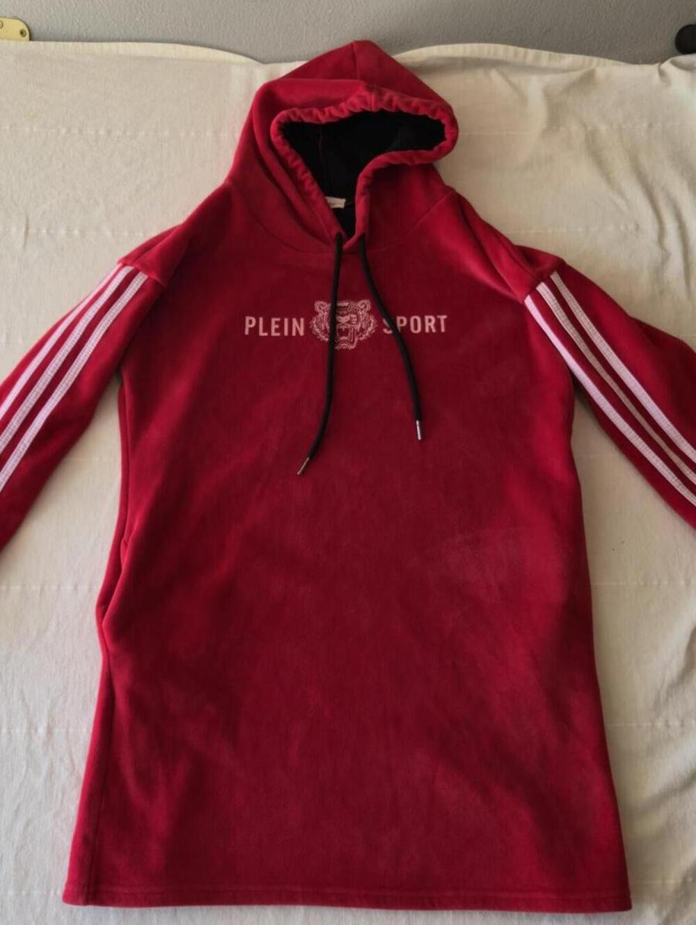 Plein Sport Red Hooded Sweatshirt Dress with Tiger Logo